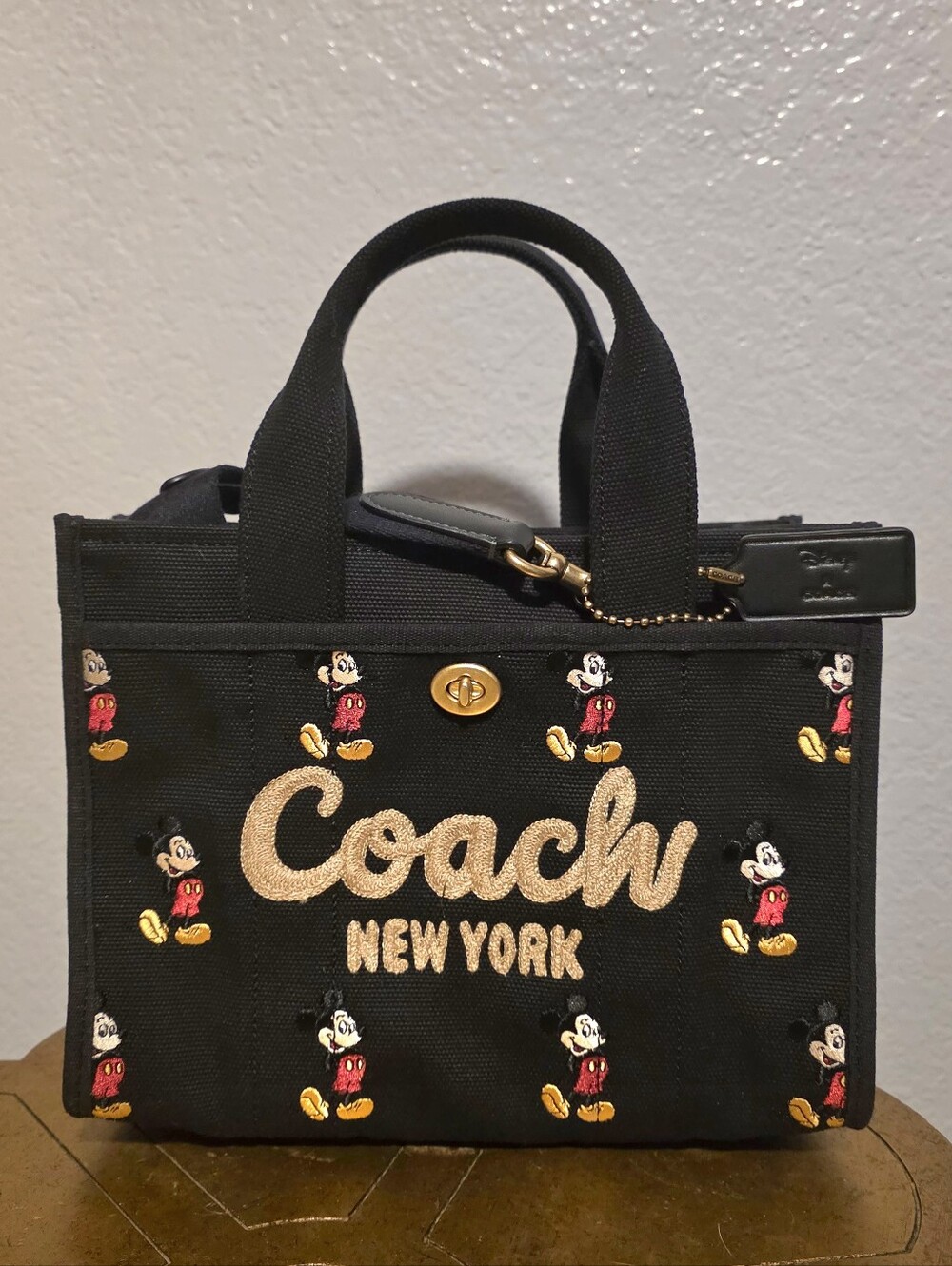 Coach Black Canvas Mickey Mini Tote with Gold Logo
